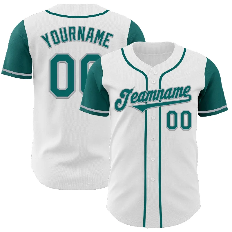 Custom retro baseball jersey with team design-Custom White Teal-Gray Authentic Two Tone Baseball Jersey