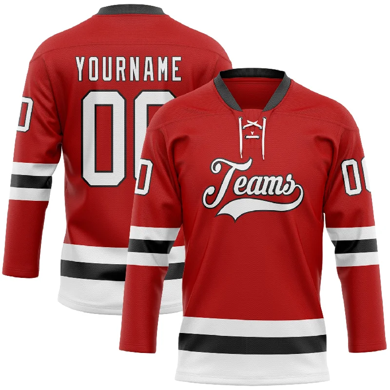 Custom hockey jersey with bold team branding-Custom Red White-Black Hockey Lace Neck Jersey