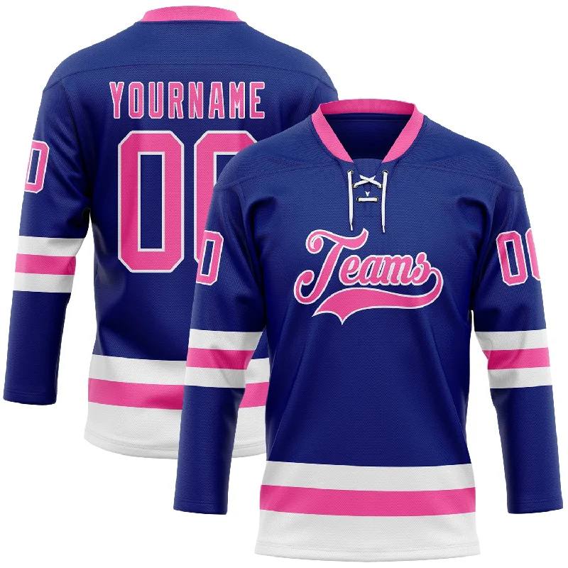 Hockey jersey with full-sleeve coverage for cold weather-Custom Royal Pink-White Hockey Lace Neck Jersey