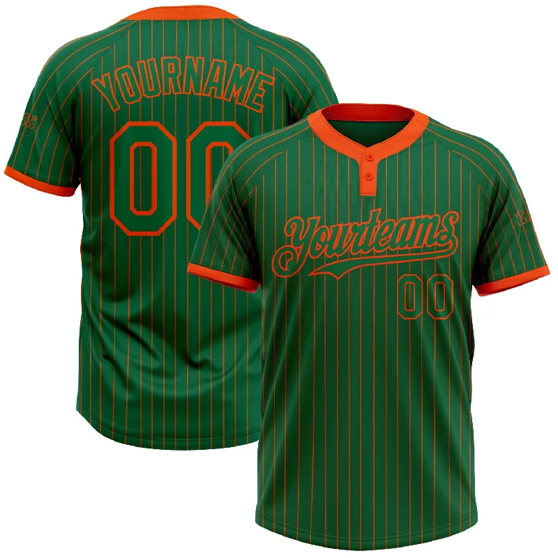 Custom softball jersey with a relaxed, easy fit-Custom Kelly Green Orange Pinstripe Orange Two-Button Unisex Softball Jersey