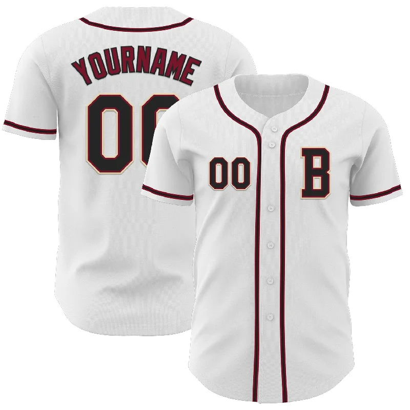 Baseball jersey for official team uniforms-Custom White Black Crimson-Cream Authentic Baseball Jersey