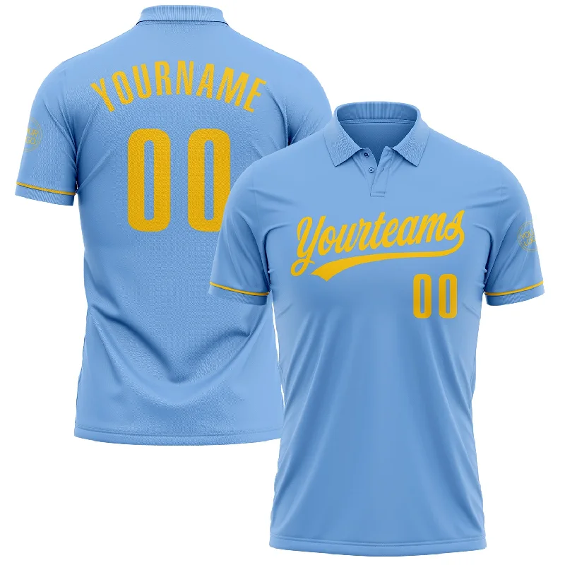 Personalized golf polo shirt with custom design-Custom Light Blue Yellow Performance Vapor Golf Polo Shirt