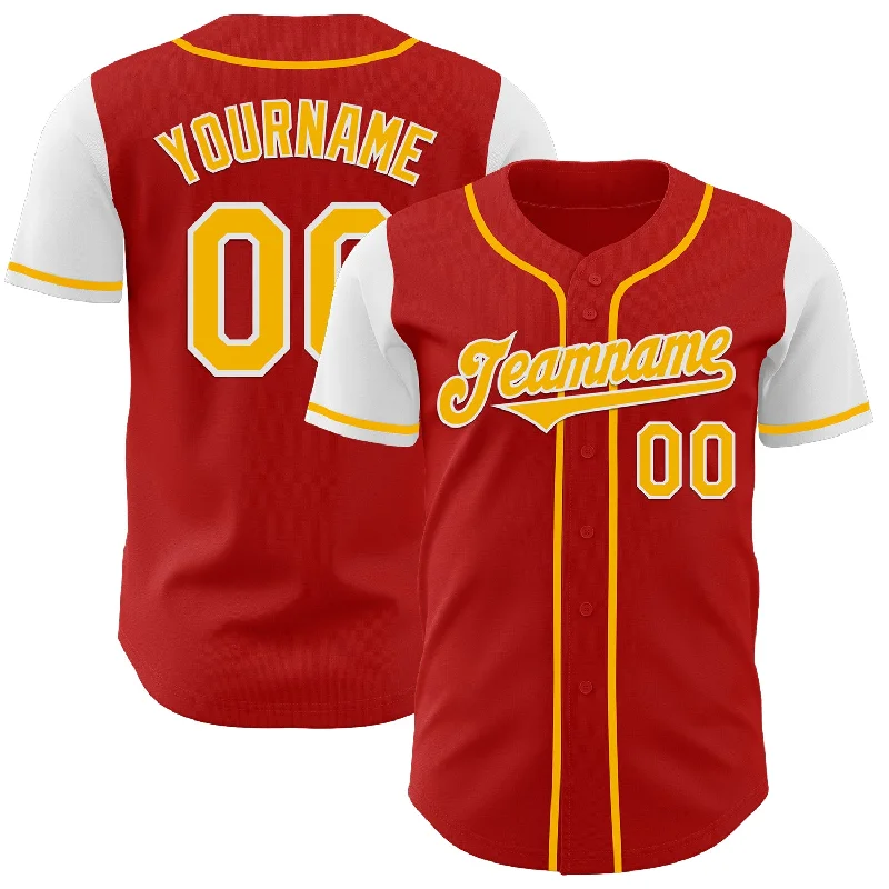 High-performance baseball jersey for competitive play-Custom Red Gold-White Authentic Two Tone Baseball Jersey