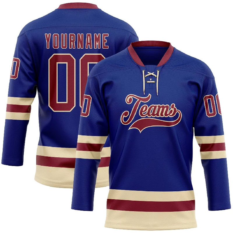 Custom hockey jersey with vibrant, high-contrast designs-Custom Royal Crimson-Cream Hockey Lace Neck Jersey