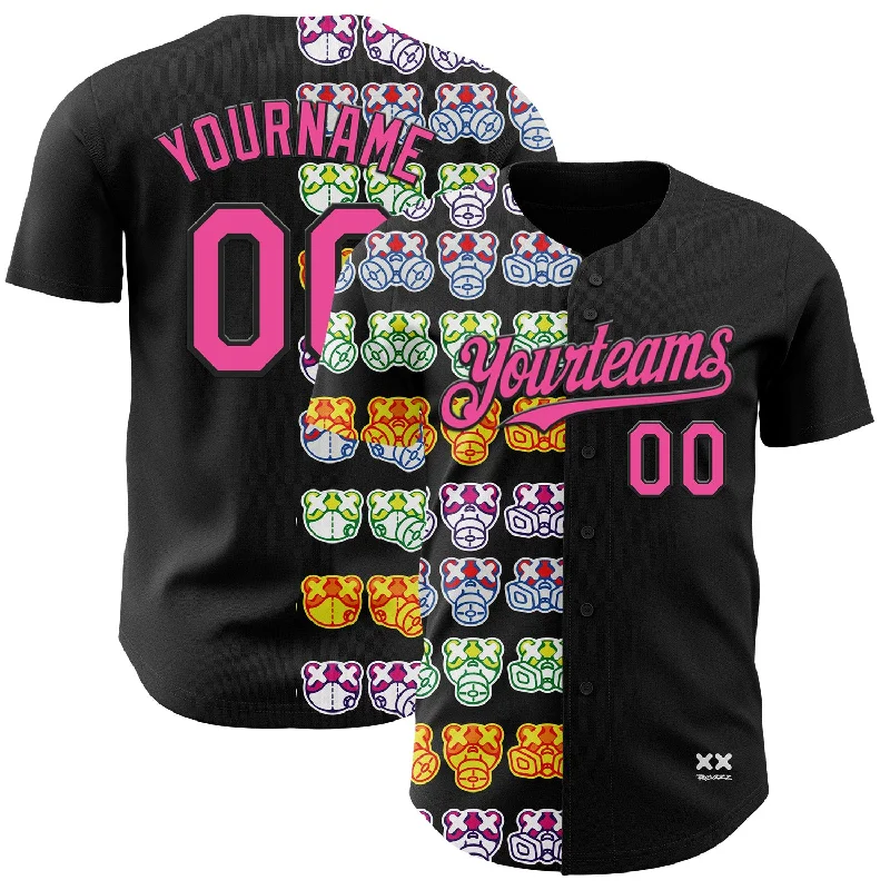 Team baseball jersey for high school teams-Custom Black Pink 3D Revzzz Half Masked Authentic Baseball Jersey