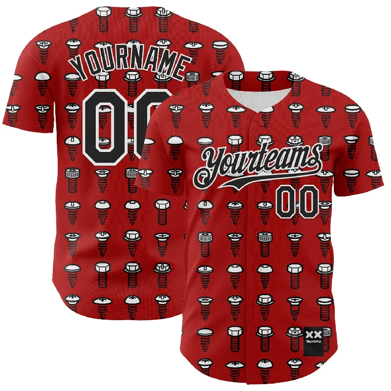 Personalized baseball jersey for game day-Custom Red Black-White 3D Revzzz Screw-D Authentic Baseball Jersey