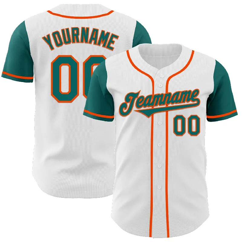 Soft baseball jersey with moisture-wicking fabric-Custom White Teal-Orange Authentic Two Tone Baseball Jersey