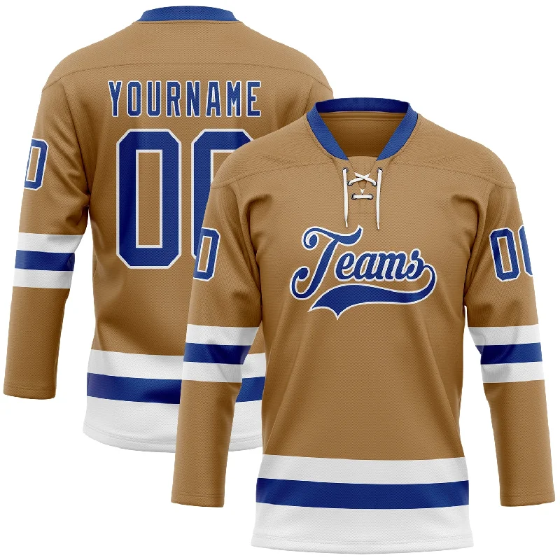 Custom hockey jersey for tournament teams-Custom Old Gold Royal-White Hockey Lace Neck Jersey