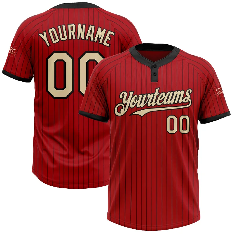 Softball jersey with comfortable sleeve length for mobility-Custom Red Black Pinstripe Cream Two-Button Unisex Softball Jersey