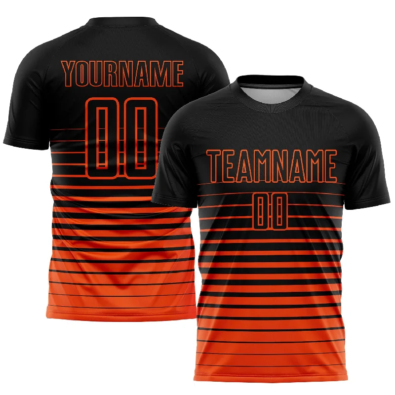 Soccer jersey with stylish details for fans-Custom Black Orange Pinstripe Fade Fashion Sublimation Soccer Uniform Jersey