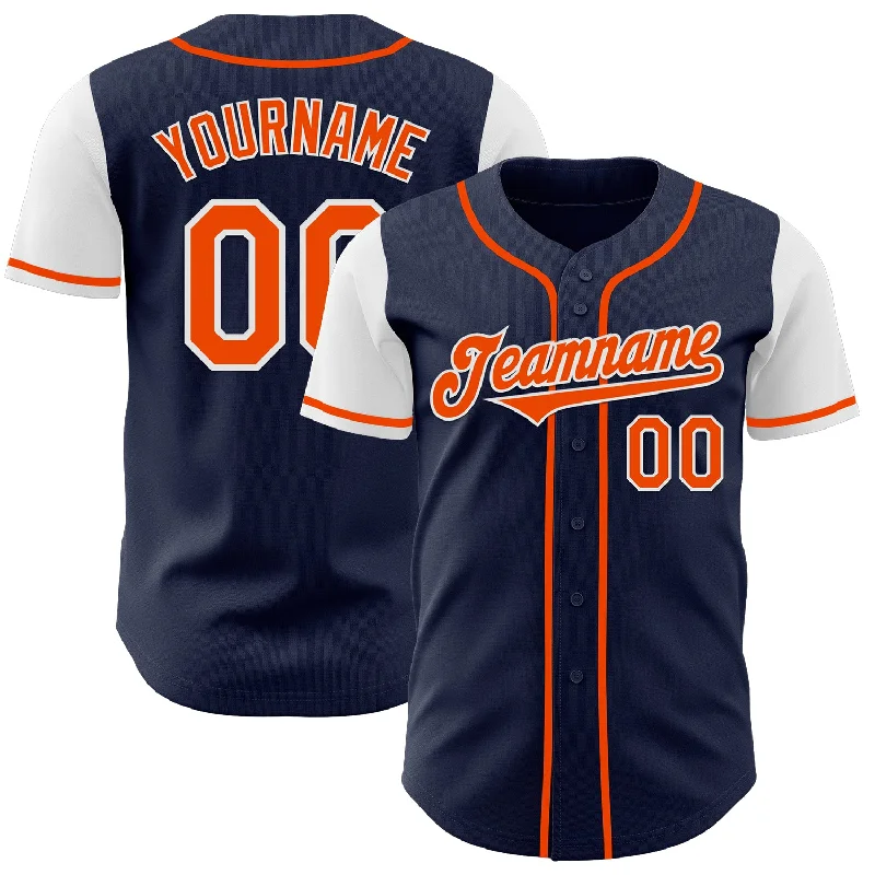 Authentic-looking baseball jersey with team patches-Custom Navy Orange-White Authentic Two Tone Baseball Jersey