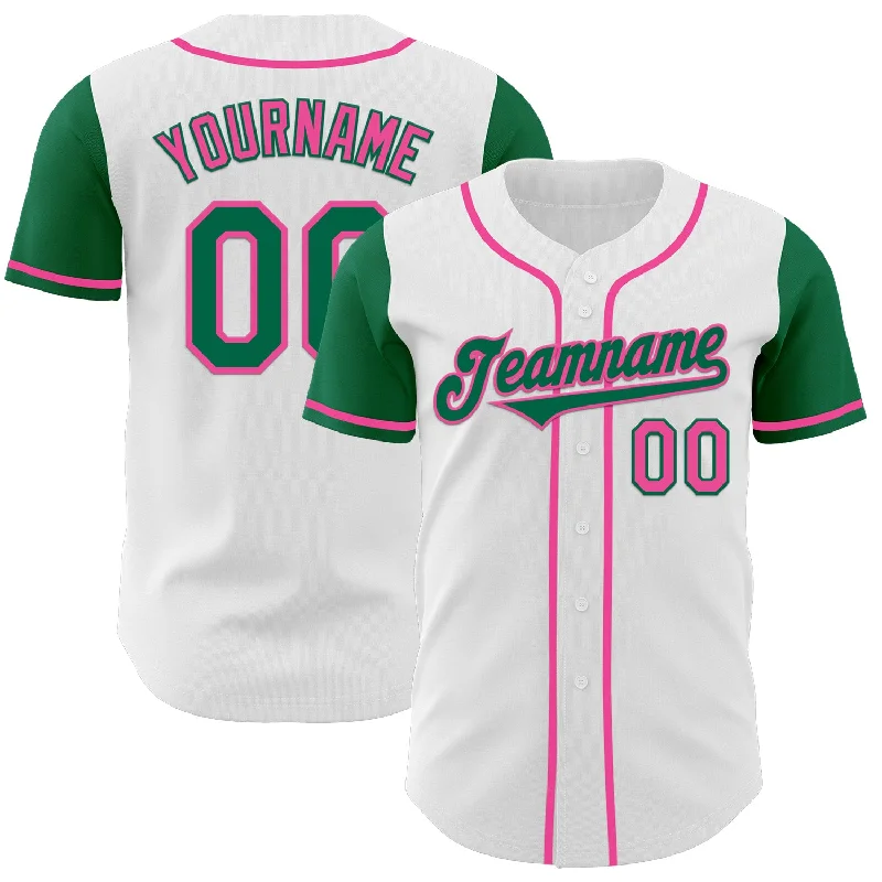 Retro-inspired baseball jersey for nostalgia fans-Custom White Kelly Green-Pink Authentic Two Tone Baseball Jersey