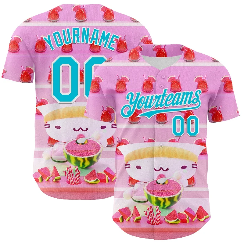 Personalized baseball jersey with embroidery options-Custom Pink Lakes Blue-White 3D Cindy Suen Watermelon Smoothies Authentic Baseball Jersey