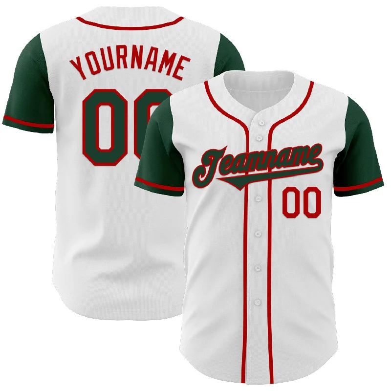 Baseball jersey with advanced fabric for athletic performance-Custom White Green-Red Authentic Two Tone Baseball Jersey