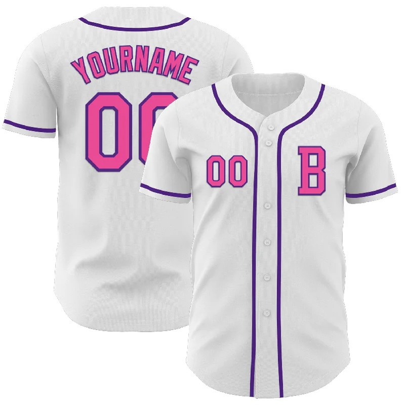 Custom retro baseball jersey with team design-Custom White Pink-Purple Authentic Baseball Jersey