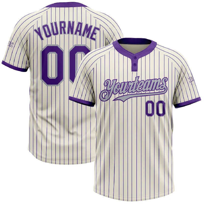 Lightweight softball jersey for comfortable play-Custom Cream Purple Pinstripe Gray Two-Button Unisex Softball Jersey