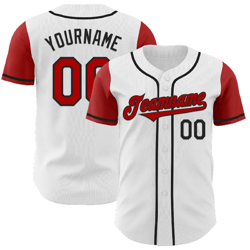 Baseball jersey with breathable fabric for comfort-Custom White Red-Black Authentic Two Tone Baseball Jersey