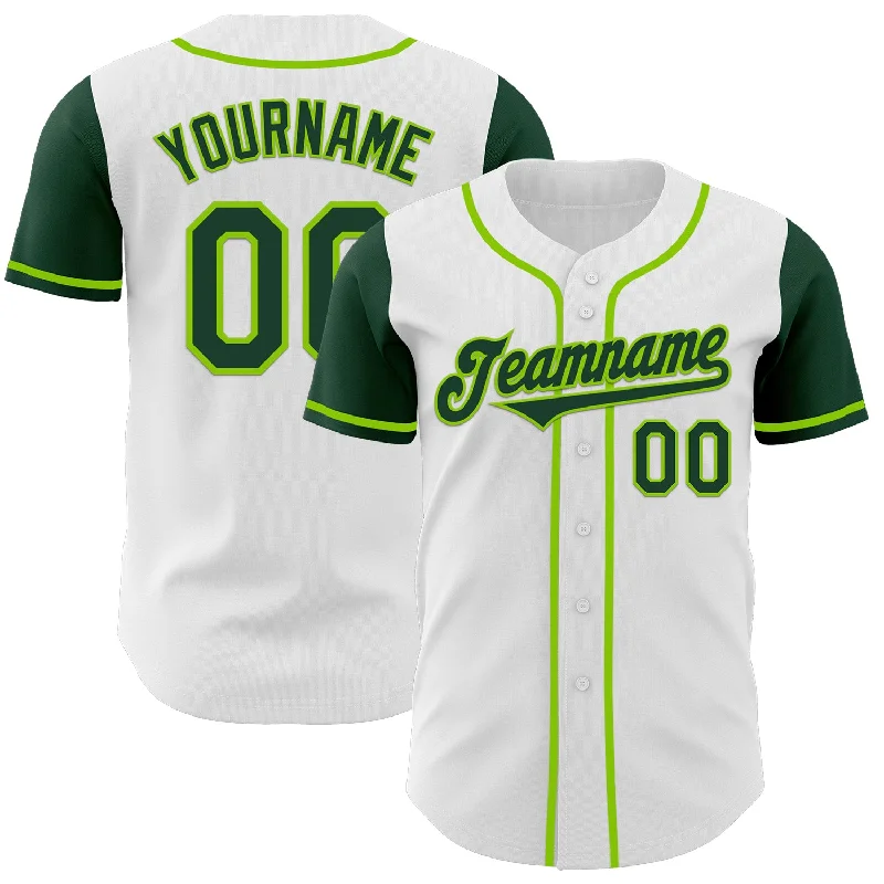 Personalized baseball jersey with bold graphic prints-Custom White Green-Neon Green Authentic Two Tone Baseball Jersey