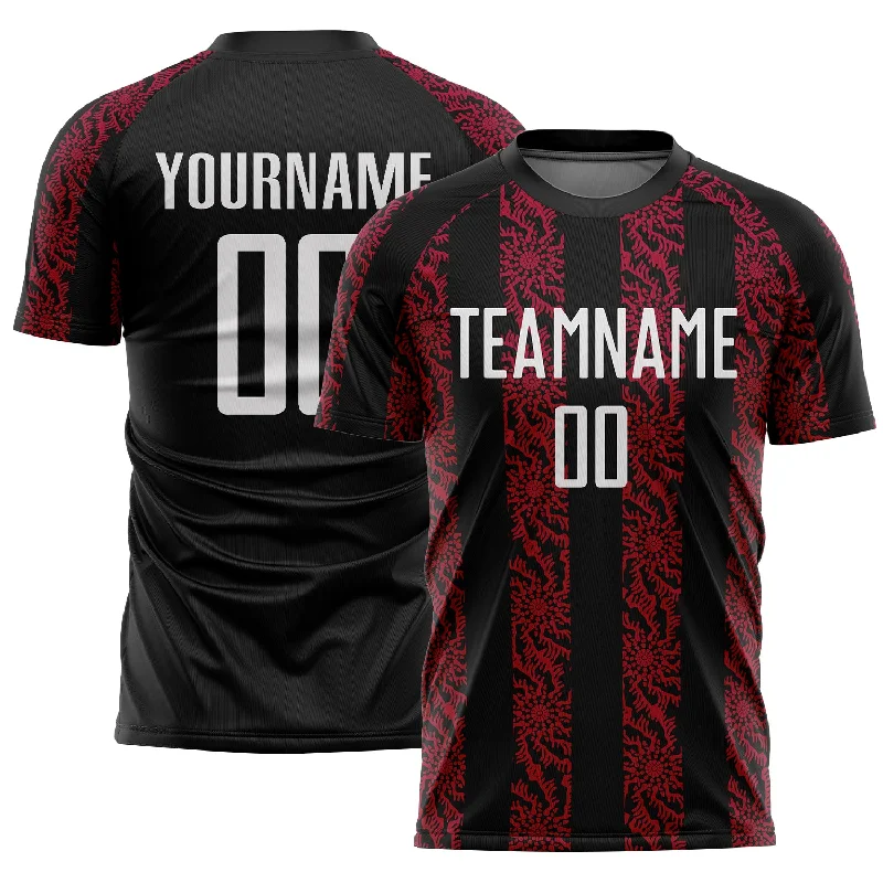 Soccer jersey for competitive players and league games-Custom Black White-Red Abstract Shape Sublimation Soccer Uniform Jersey