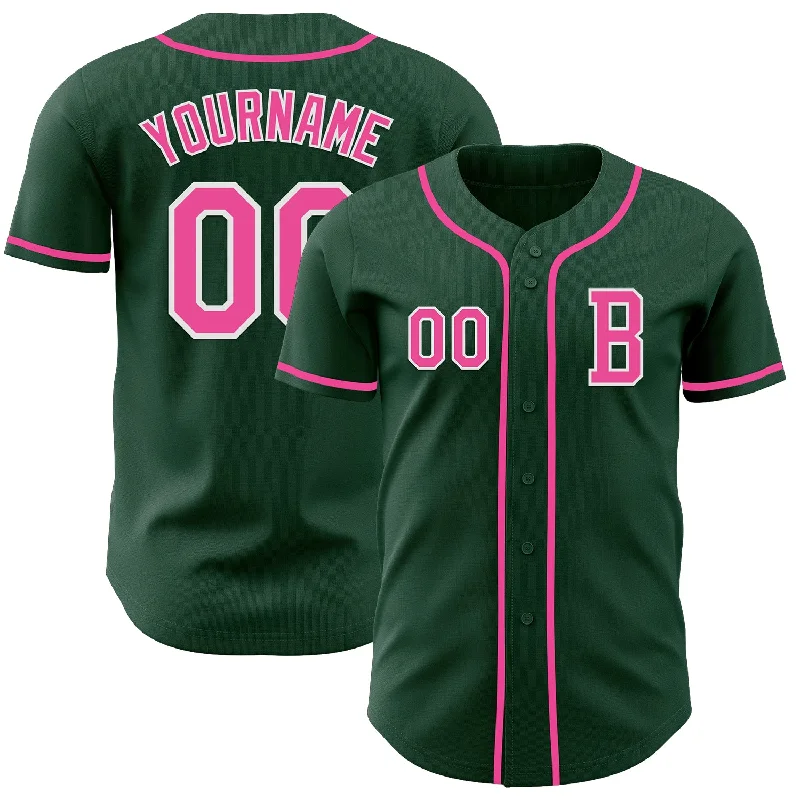 Retro baseball jersey with team branding and vintage patches-Custom Green Pink-White Authentic Baseball Jersey