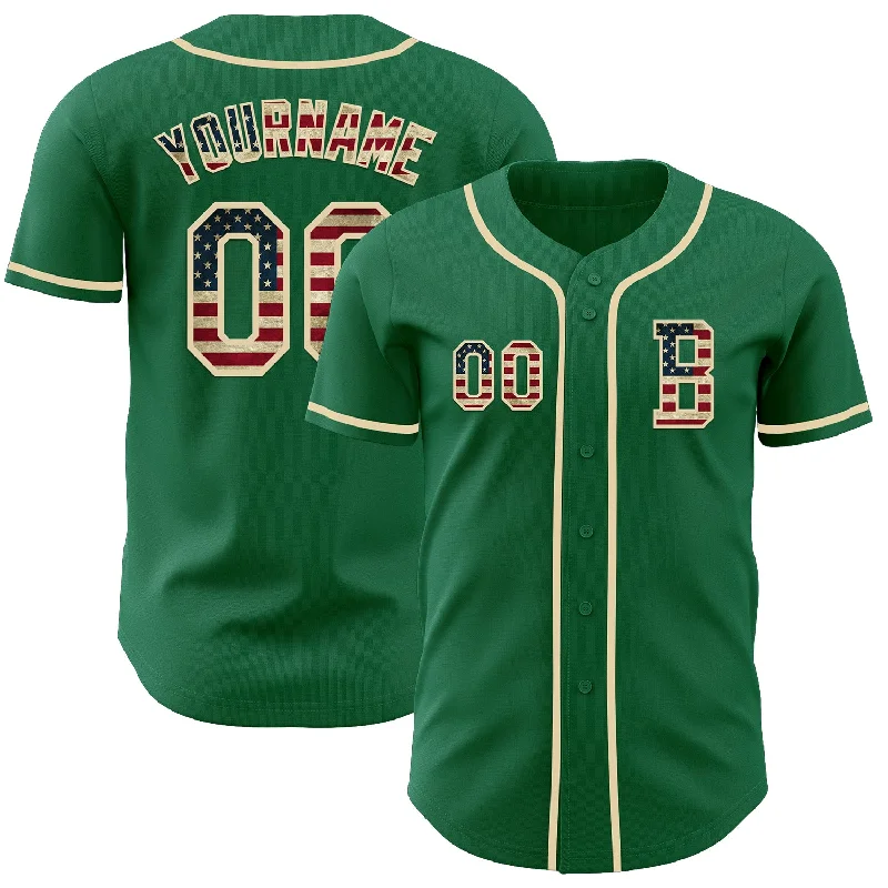 Personalized baseball jersey with bold graphic prints-Custom Kelly Green Vintage USA Flag-Cream Authentic Baseball Jersey