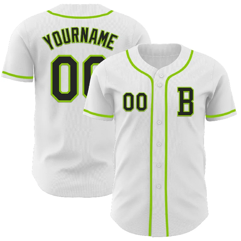 Baseball jersey for casual outings or sports events-Custom White Black-Neon Green Authentic Baseball Jersey