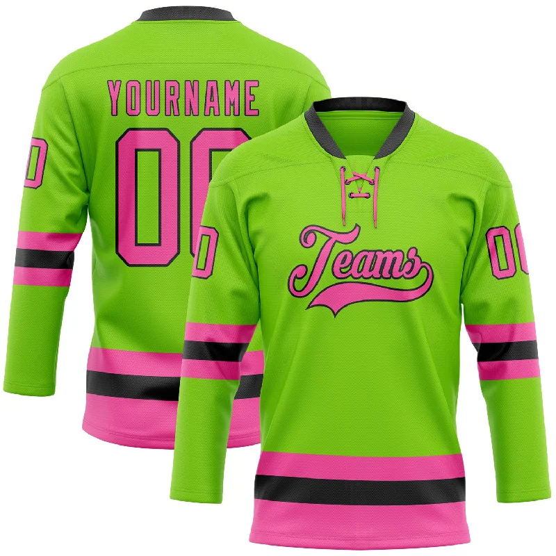 Hockey jersey with bold graphics and designs-Custom Neon Green Pink-Black Hockey Lace Neck Jersey