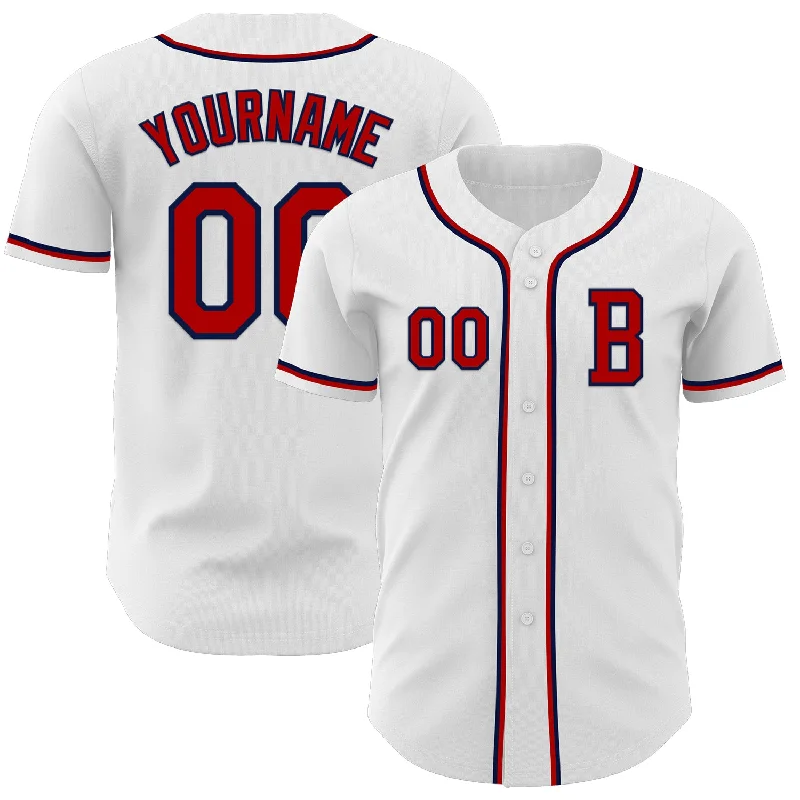 Baseball jersey with flexible fit for all players-Custom White Red-Navy Authentic Baseball Jersey