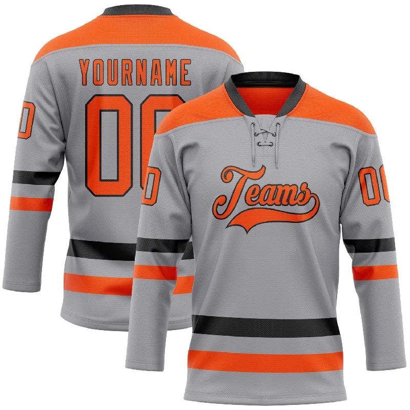 Hockey jersey with modern cut and stylish design-Custom Gray Orange-Black Hockey Lace Neck Jersey