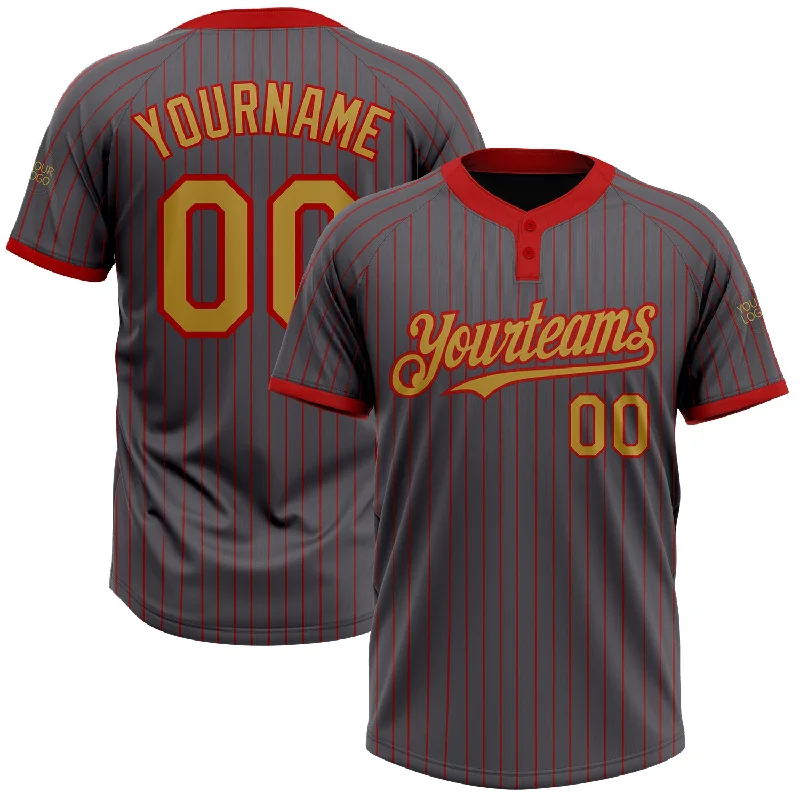 Softball jersey with sublimated graphics for crisp designs-Custom Steel Gray Red Pinstripe Old Gold Two-Button Unisex Softball Jersey