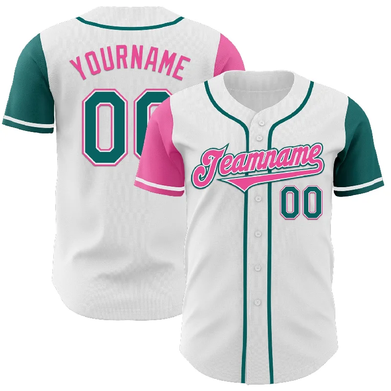 Team baseball jersey with sporty and professional look-Custom White Teal-Pink Authentic Two Tone Baseball Jersey