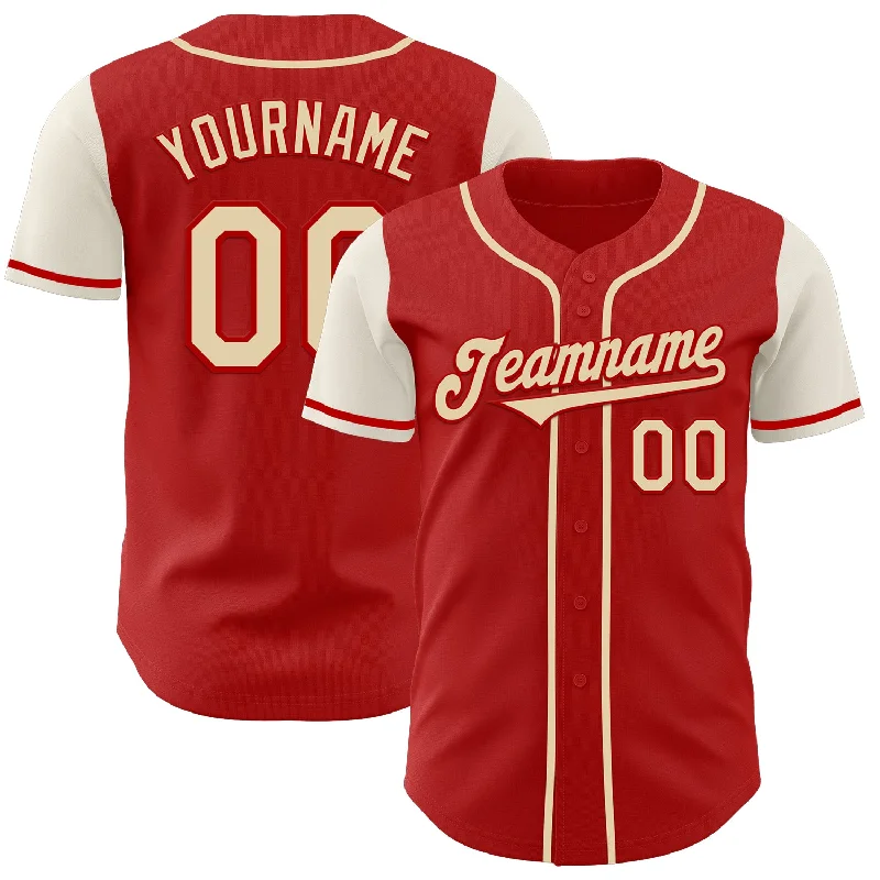 Baseball jersey with breathable mesh panels for ventilation-Custom Red Cream Authentic Two Tone Baseball Jersey