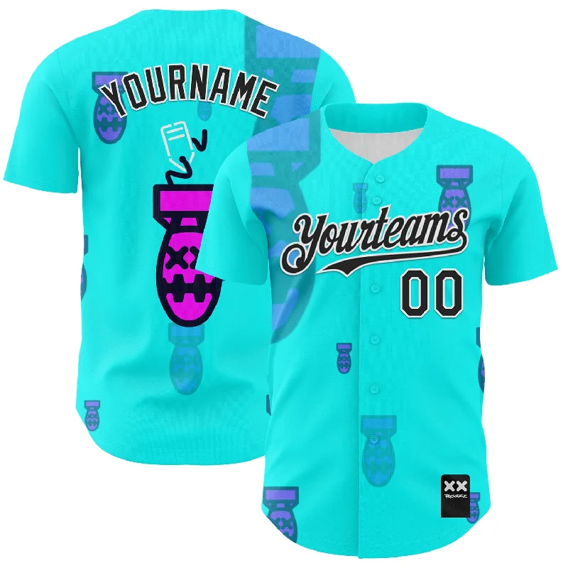 Custom baseball jersey for professional teams-Custom Ice Blue Black-White 3D Revzzz Price Tag Authentic Baseball Jersey