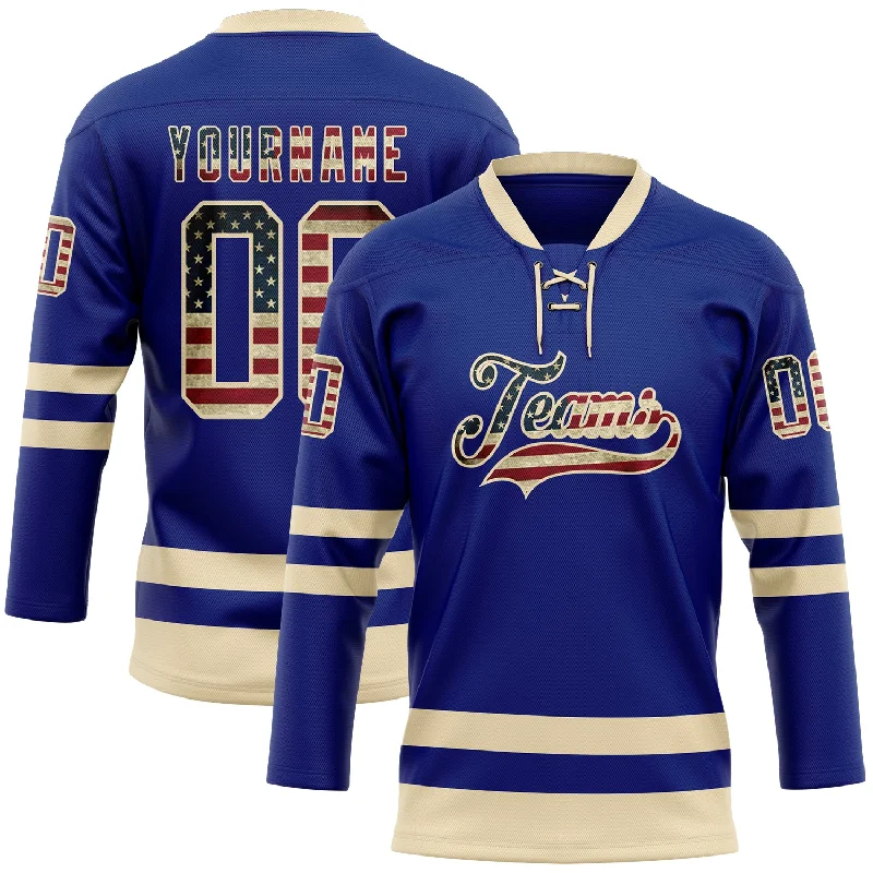 Hockey jersey with classic design for traditional fans-Custom Royal Vintage USA Flag-Cream Hockey Lace Neck Jersey