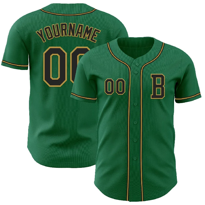 Custom baseball jersey with modern cut and fit-Custom Kelly Green Black-Old Gold Authentic Baseball Jersey