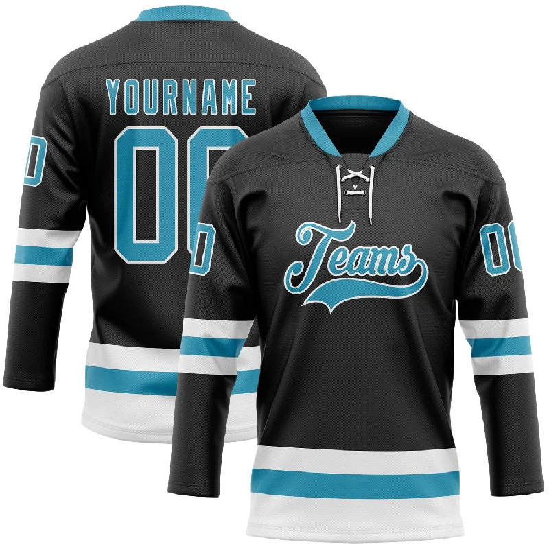 Personalized hockey jersey with retro logo designs-Custom Black Panther Blue-White Hockey Lace Neck Jersey