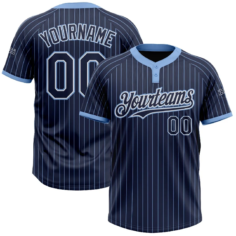 Softball jersey for team spirit and fan support-Custom Navy Light Blue Pinstripe White Two-Button Unisex Softball Jersey