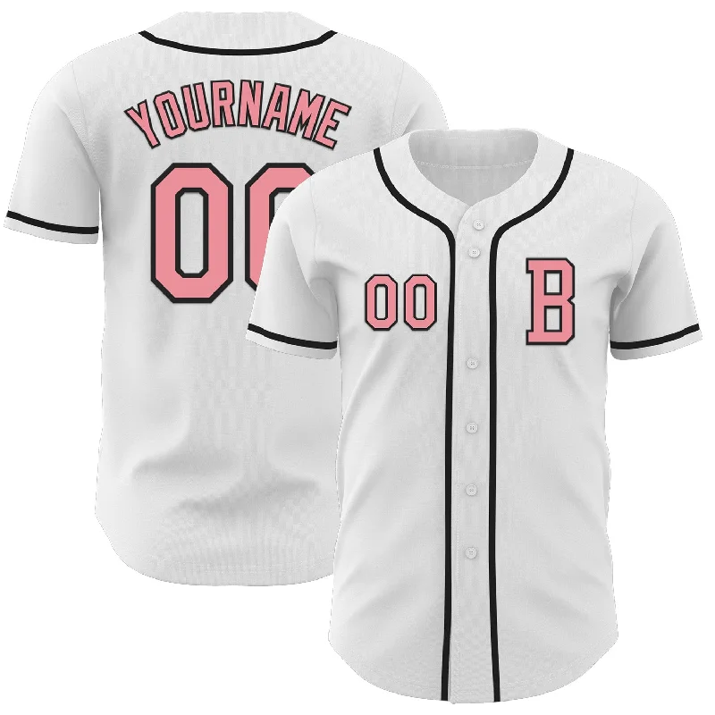 Unique baseball jersey with special designs-Custom White Medium Pink-Black Authentic Baseball Jersey