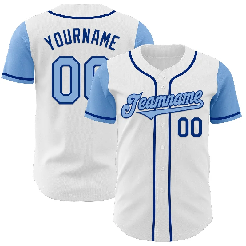 Custom MLB-style baseball jersey-Custom White Light Blue-Royal Authentic Two Tone Baseball Jersey