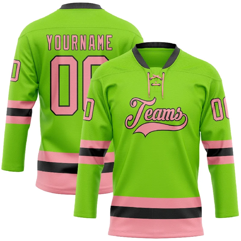 Personalized hockey jersey for charity events-Custom Neon Green Medium Pink-Black Hockey Lace Neck Jersey