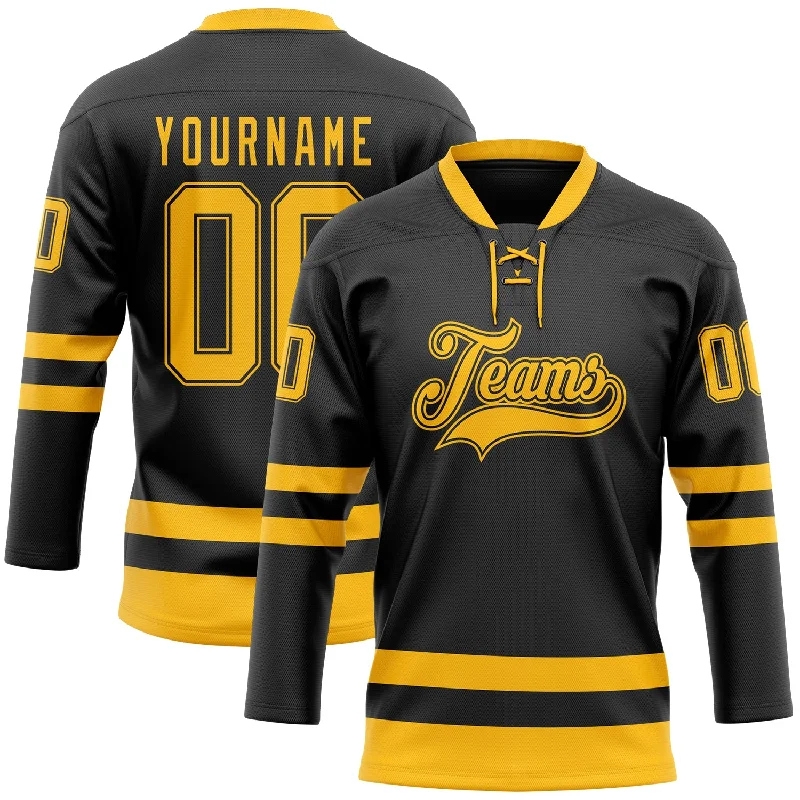 Hockey jersey with unique and eye-catching designs-Custom Black Gold Hockey Lace Neck Jersey