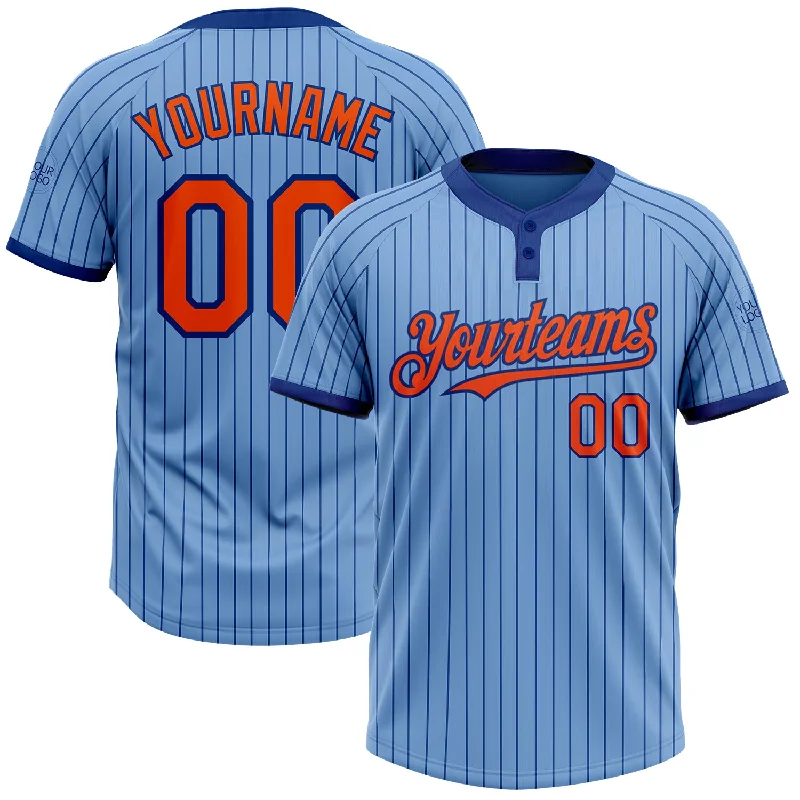 Softball jersey with durable, long-lasting material-Custom Light Blue Royal Pinstripe Orange Two-Button Unisex Softball Jersey