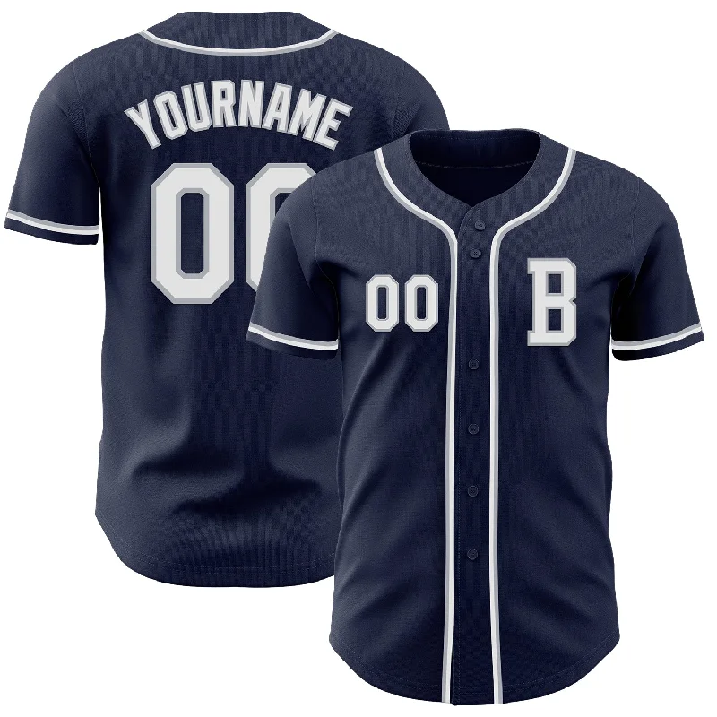 Personalized baseball jersey for fans and collectors-Custom Navy White-Gray Authentic Baseball Jersey