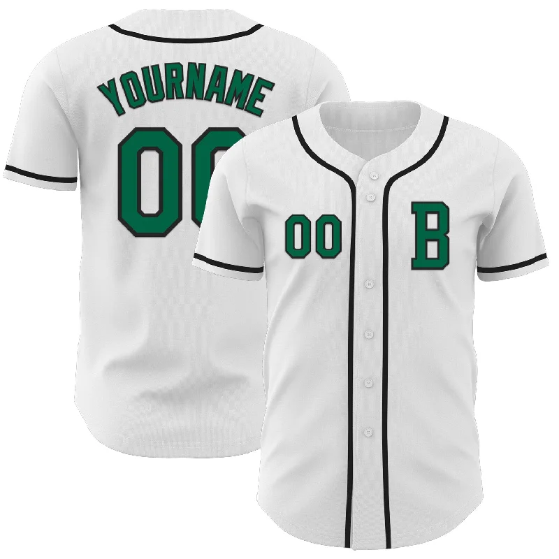 Baseball jersey with customizable sleeve designs-Custom White Kelly Green-Black Authentic Baseball Jersey