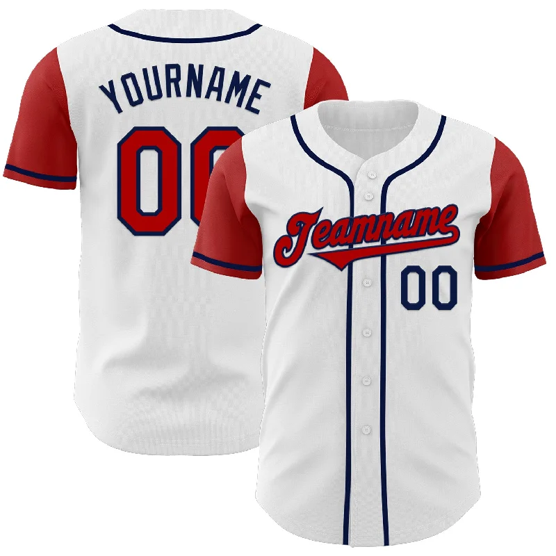 Personalized baseball jersey for game day-Custom White Red-Navy Authentic Two Tone Baseball Jersey