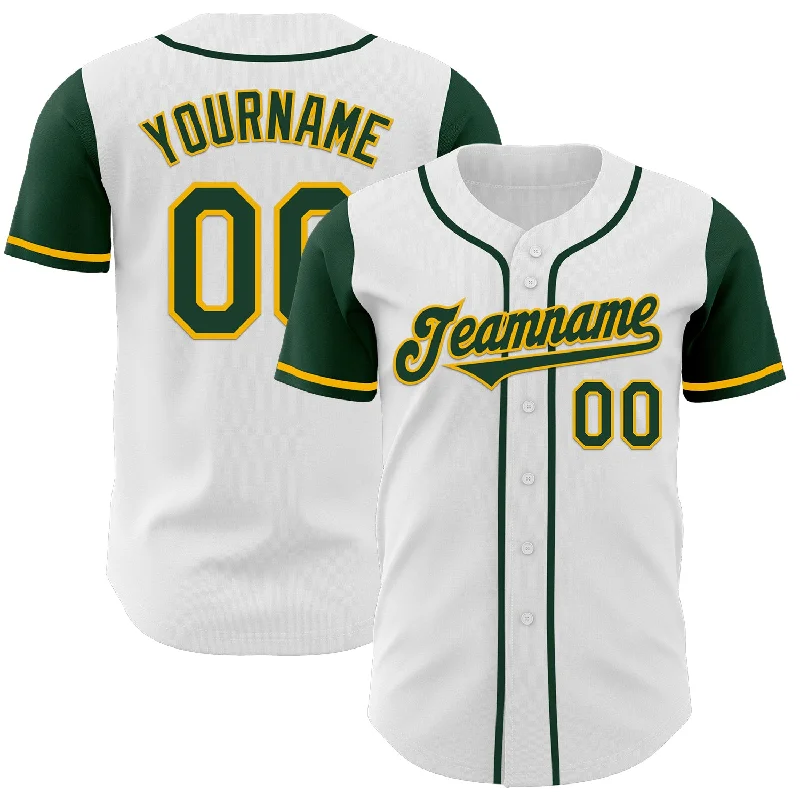 Custom baseball jersey for fan merchandise-Custom White Green-Gold Authentic Two Tone Baseball Jersey