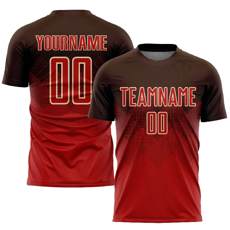 Soccer jersey for home and away games-Custom Brown Red-Cream Sublimation Soccer Uniform Jersey