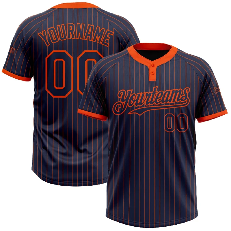 Softball jersey with contrast stitching-Custom Navy Orange Pinstripe Orange Two-Button Unisex Softball Jersey