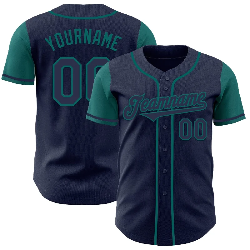 Baseball jersey with customizable sleeve designs-Custom Navy Teal Authentic Two Tone Baseball Jersey