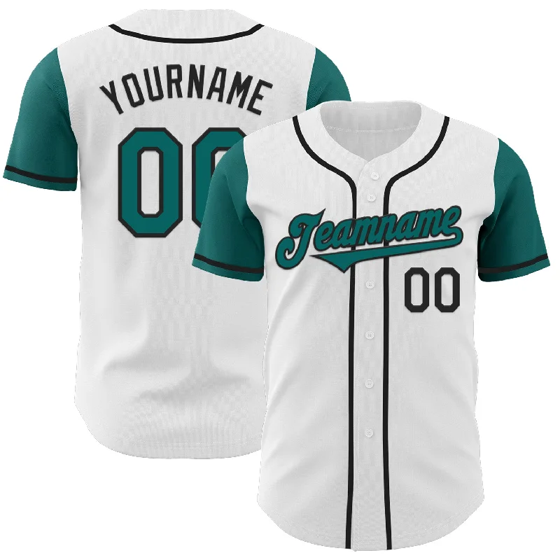 Baseball jersey for little league teams-Custom White Teal-Black Authentic Two Tone Baseball Jersey